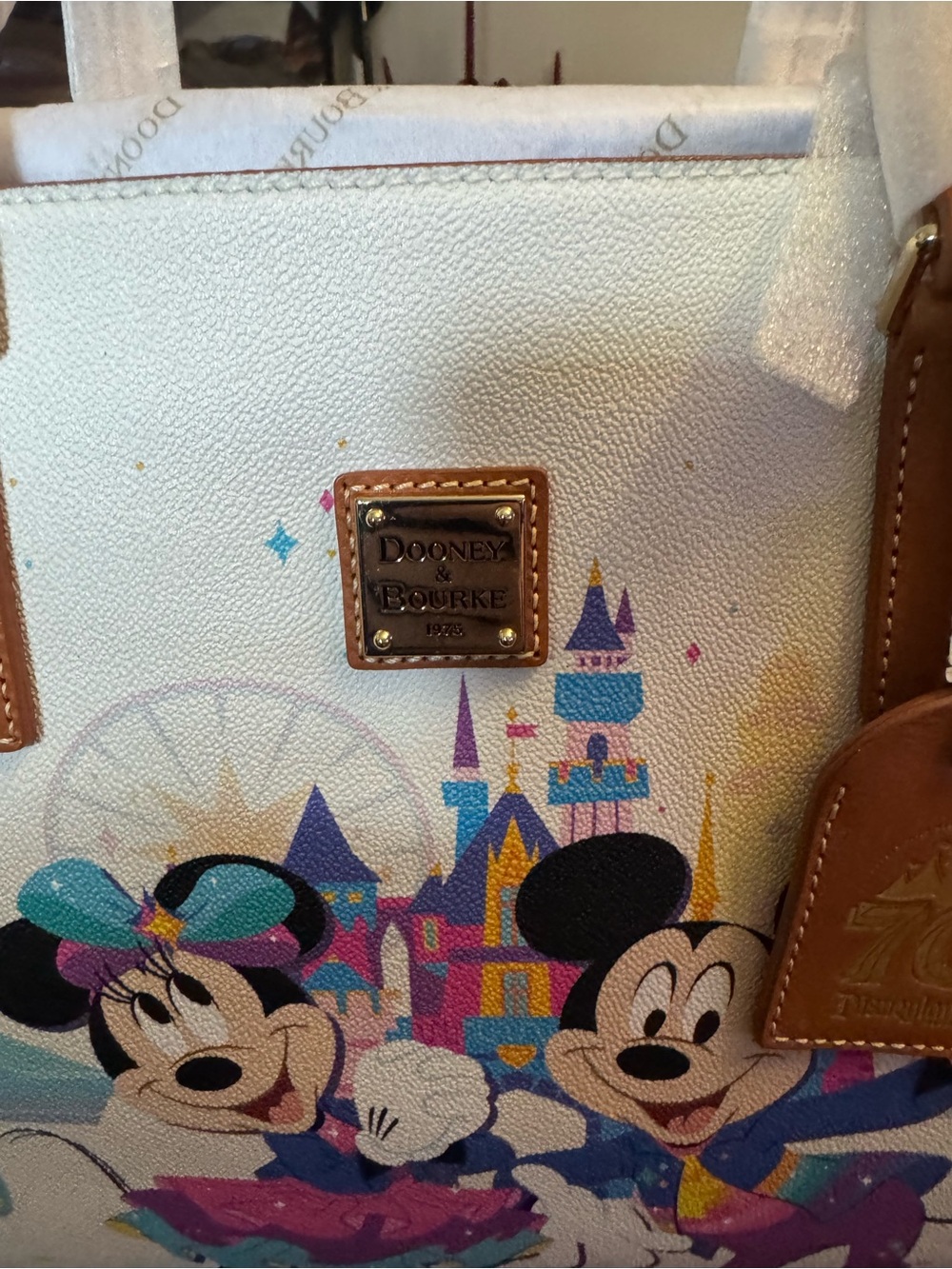 Dooney & Bourke White Disney Mickey & Minnie Parade Tote with Tan Trim - Picture 3 of 7